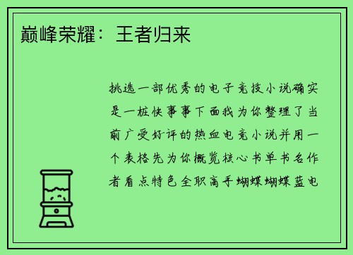 巅峰荣耀：王者归来